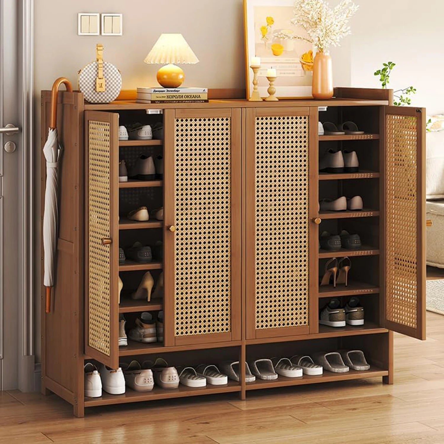 8 Tier Bamboo Shoe Storage Cabinet